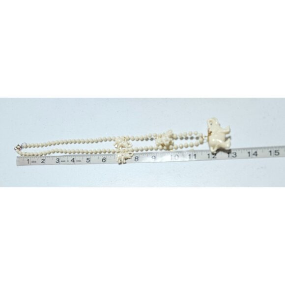 Vintage Carved Lucky Elephant Bead Necklace Gold Accents Fashion Jewelry Women - Picture 6 of 7